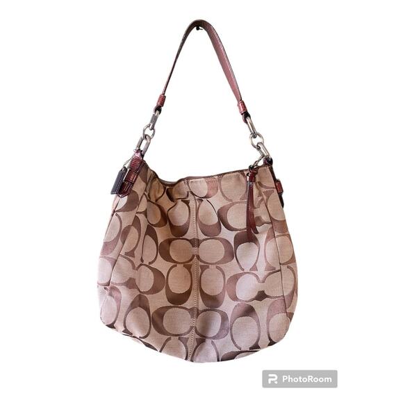 COACH Shoulder Bag Chelsea Ashlyn Hobo Logo Monogram Optic Brown Tan pocketbook - Picture 2 of 15